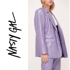🔥HOT SALE 🔥 NASTY GAL Lilac Faux Leather Croc Embossed Oversized Blazer